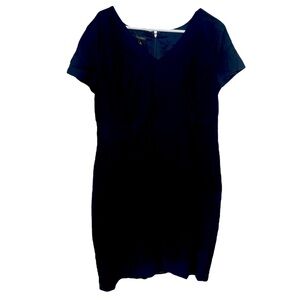 Talbots Blue Wool Sheath Career Dress V-Neck Short Sleeve 16 New
